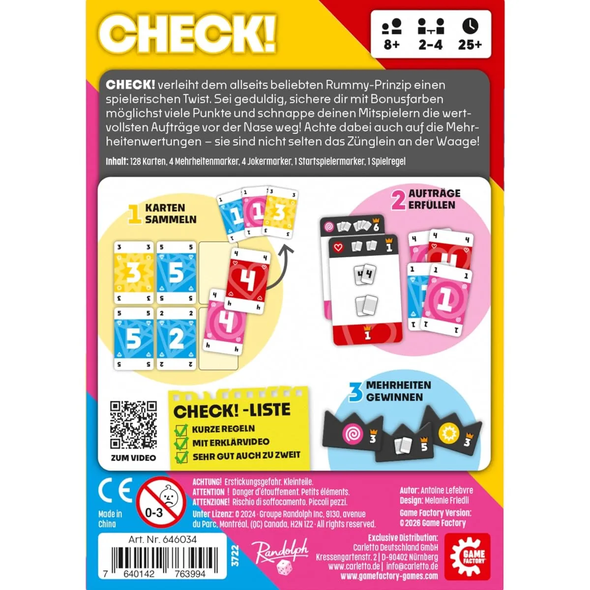 Game Factory Check Kartenspiel Grundspiel 2-4 Spieler Bonusfarbe