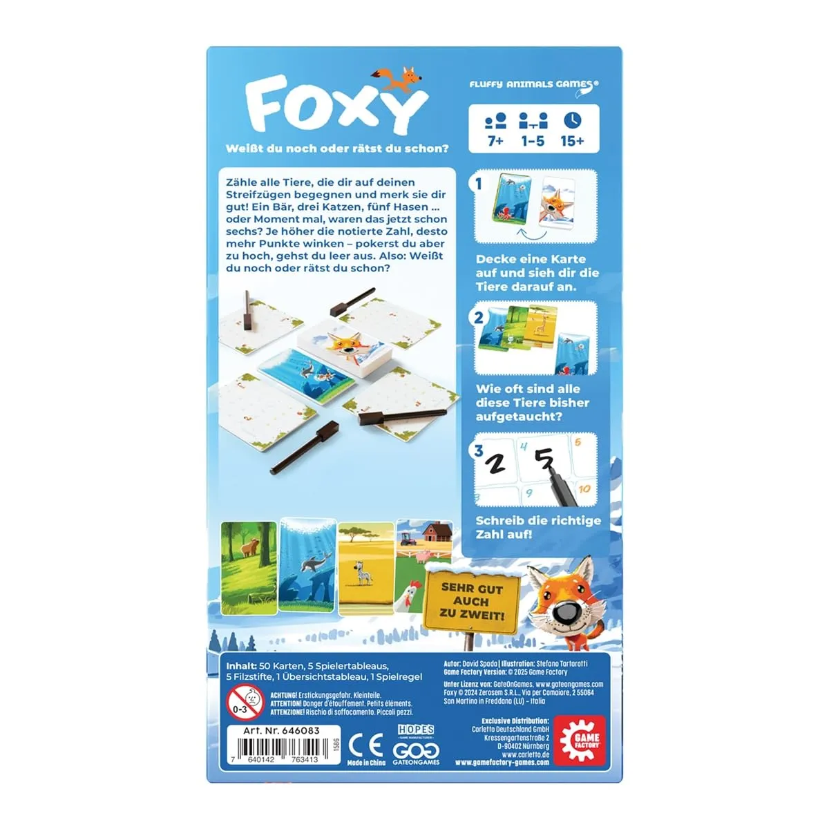 Game Factory Foxy Merkspiel Fluffy Animals abwischbar