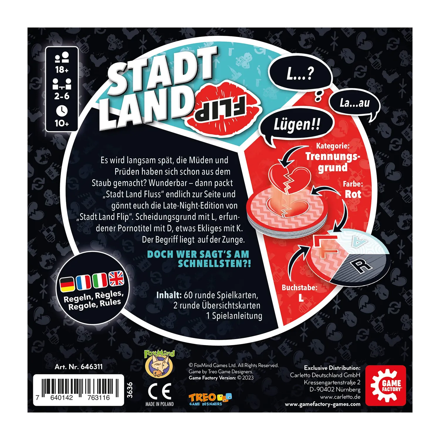 Game Factory Stadt Land Flip Late Night Wortspiel 2-6 Spieler 18+