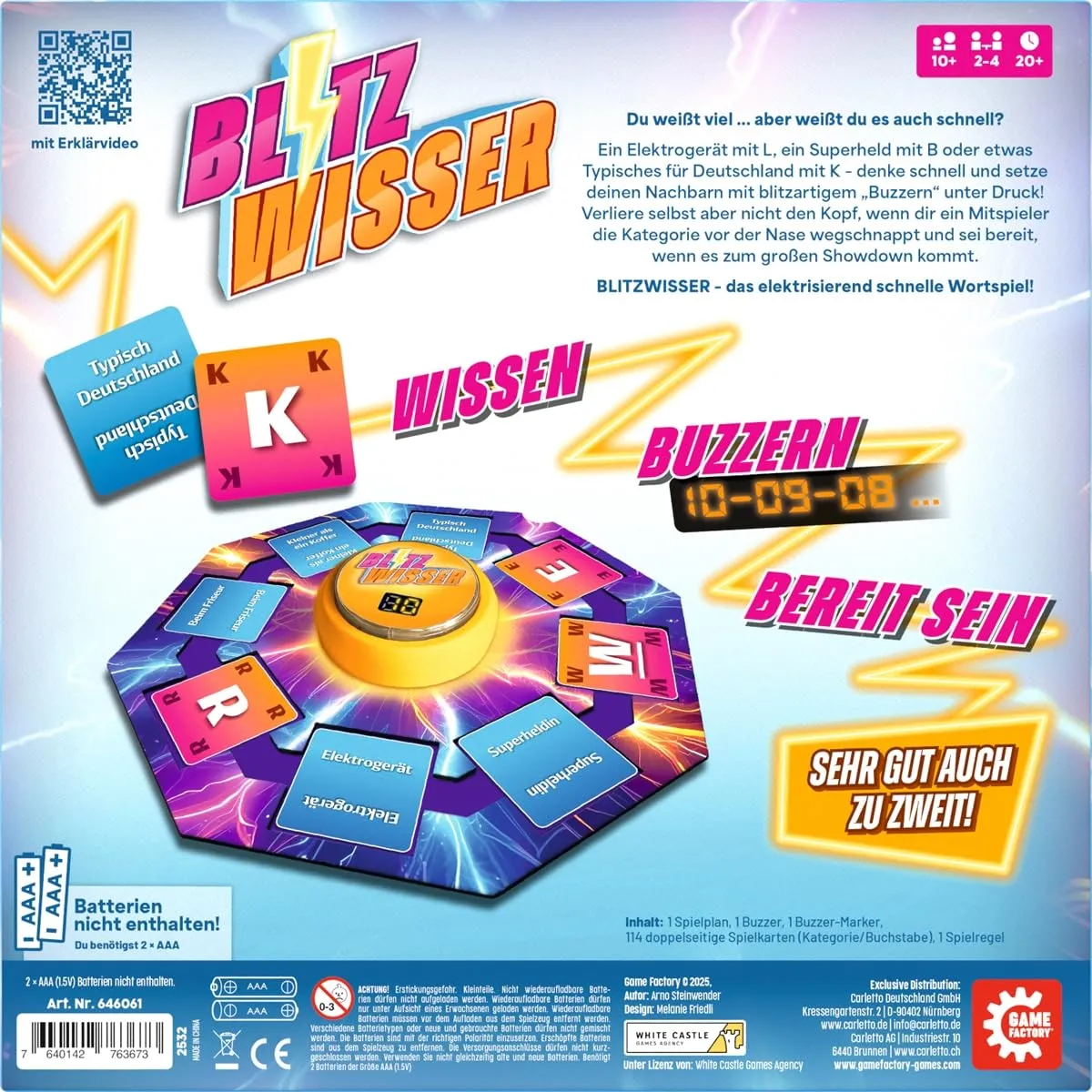 Game Factory Blitzwisser Wortspiel mit Buzzer 2-4 Spieler