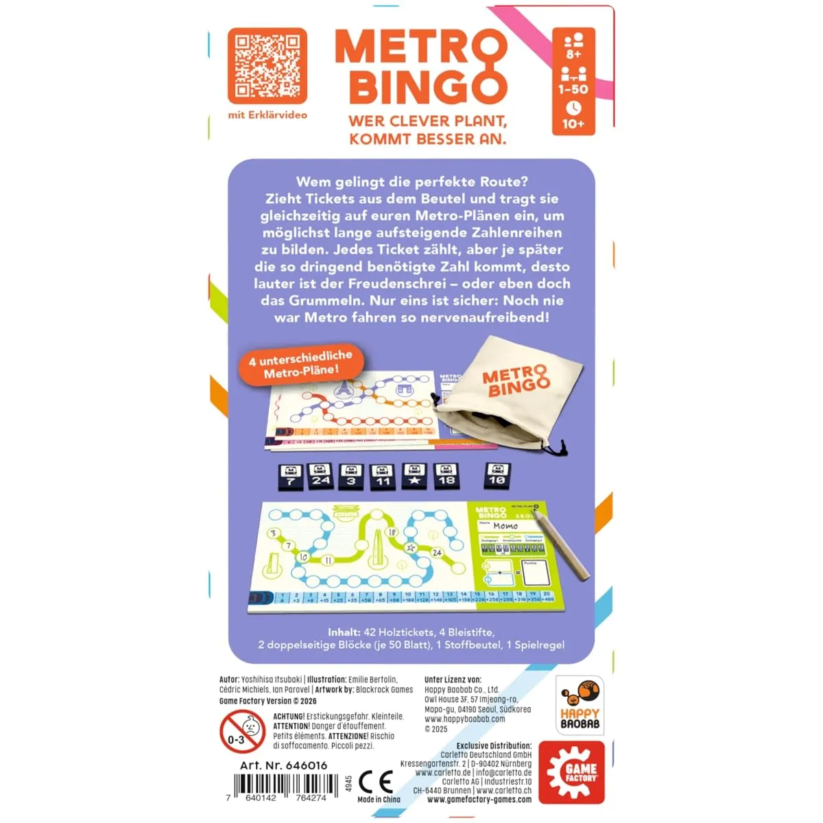 Game Factory Metro Bingo Gesellschaftsspiel Grundspiel 1-50 Spieler